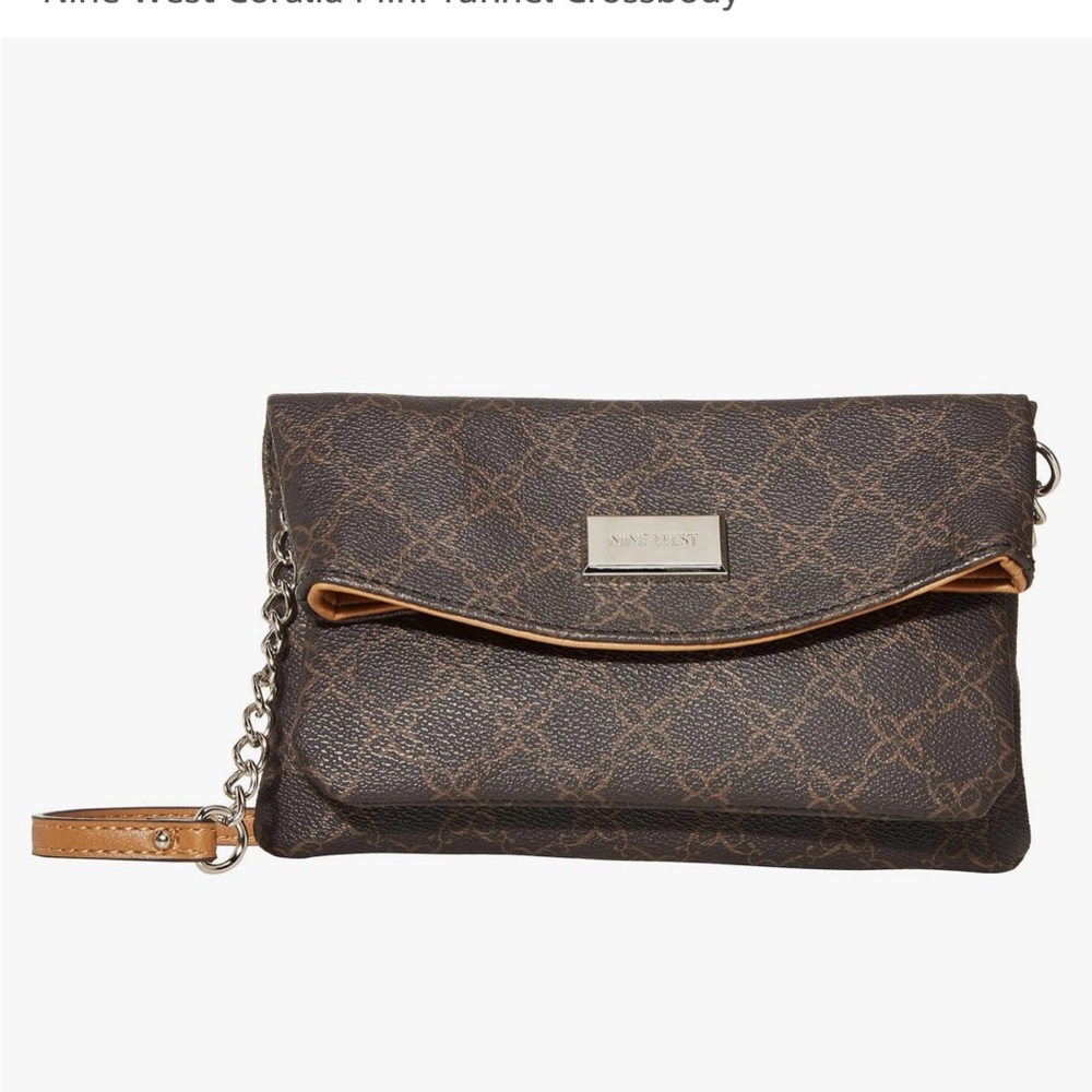 Nine West Brown Crossbody Bag with Adjustable Strap and Metal Accents